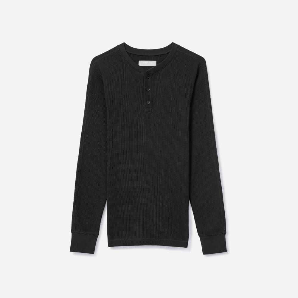 The Waffle Long-Sleeve Henley Tee | Black