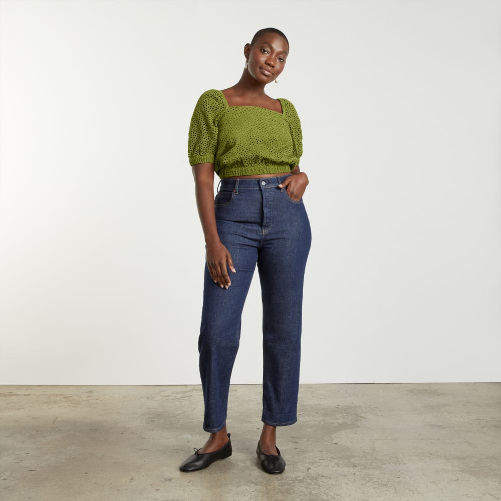 The Eyelet Puff Sleeve Top | Moss