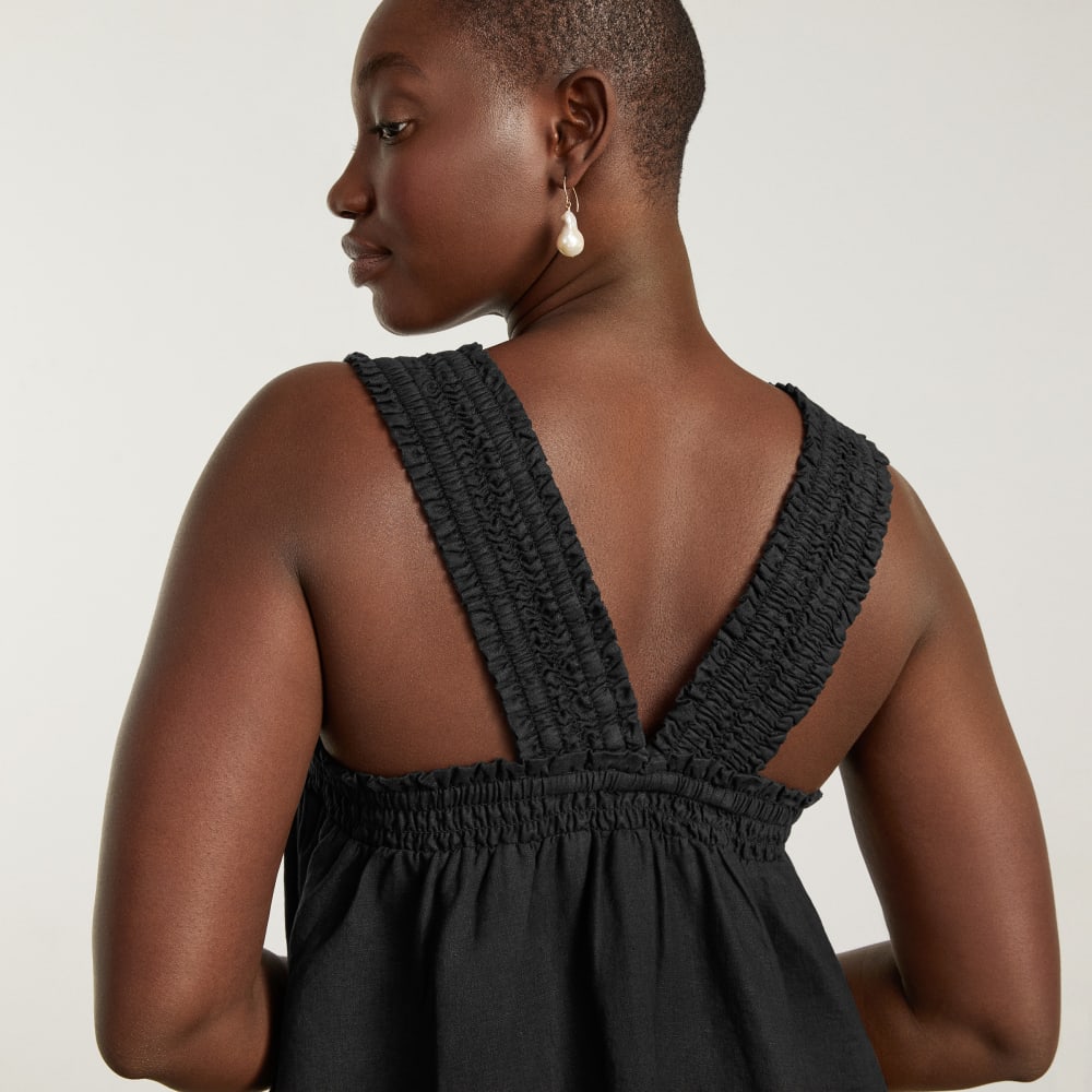 The Smocked Linen Dress | Black