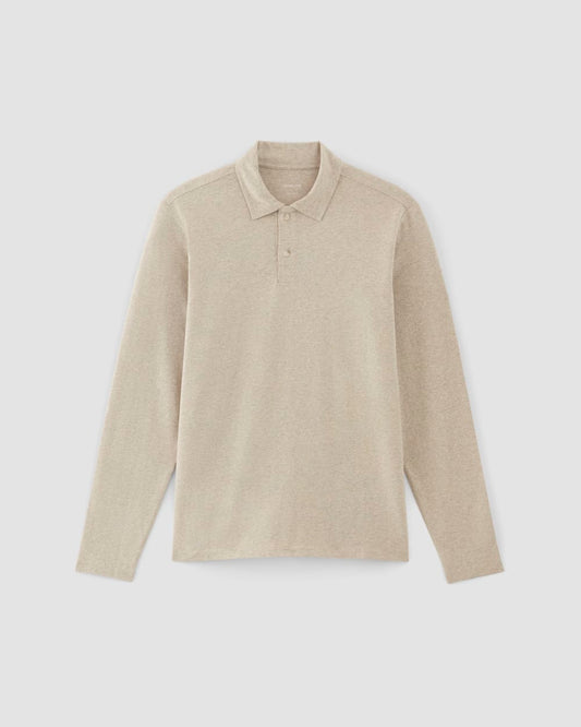 The Premium Weight Long-Sleeve Polo | Heather Oatmeal
