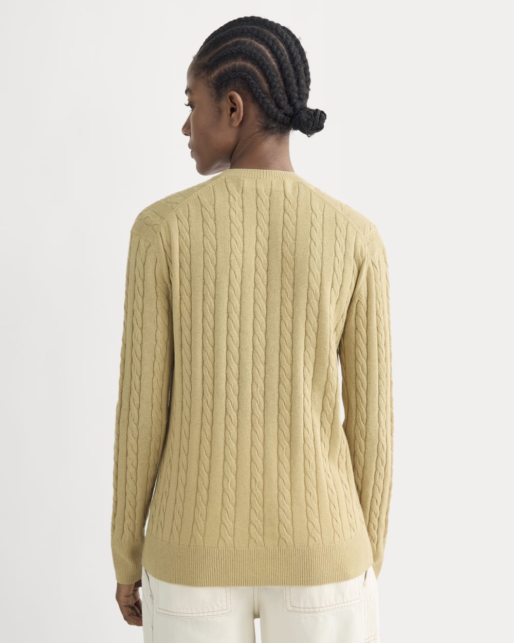 The Cable V-Neck in Cotton Cashmere | Classic Khaki