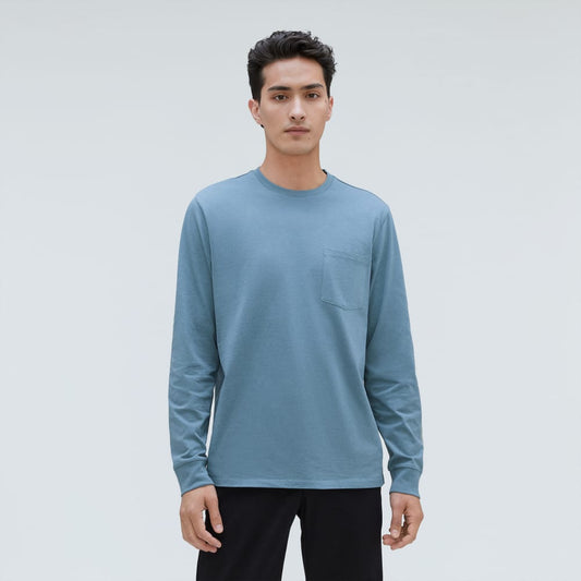 The Organic Cotton Long-Sleeve Pocket Tee | Greyish Blue