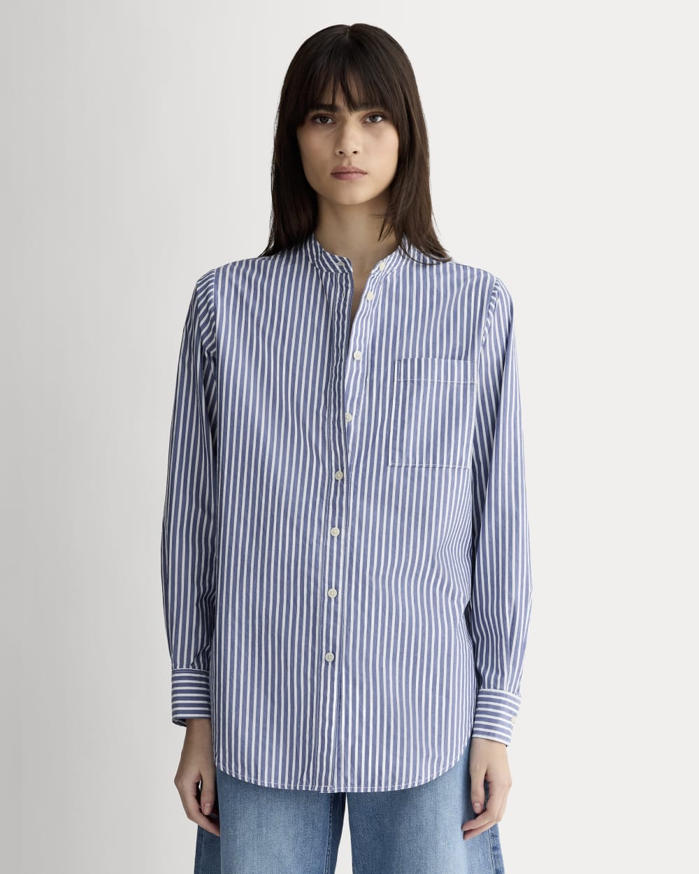 The Oversized Shirt in Ultrasoft Cotton | Bone / Mazarine Blue