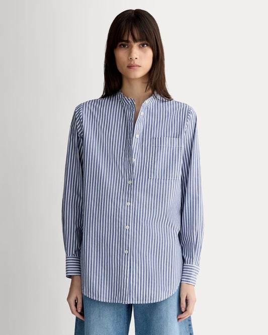 The Oversized Shirt in Ultrasoft Cotton | Bone / Mazarine Blue