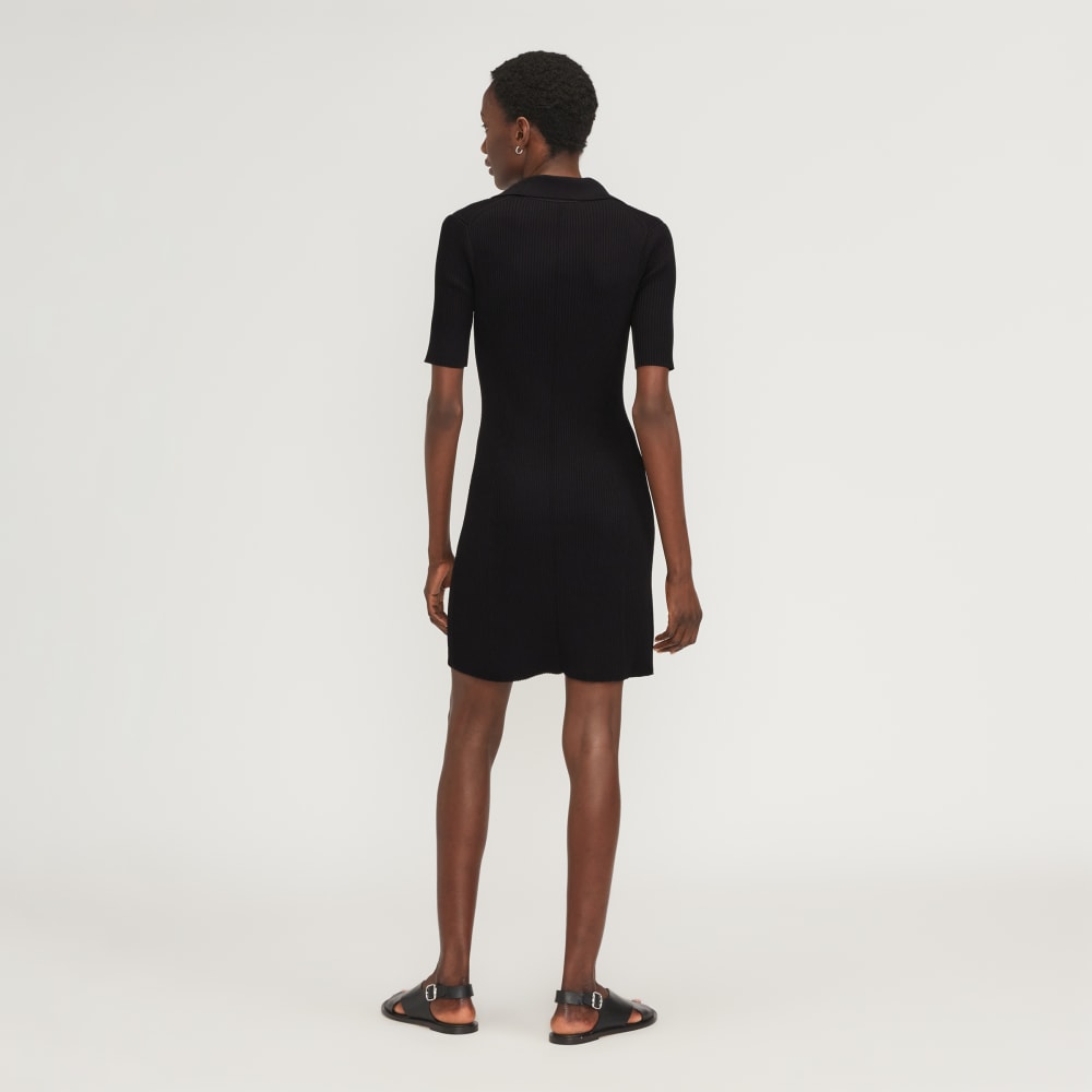 The Ribbed Short-Sleeve Polo Dress | Black