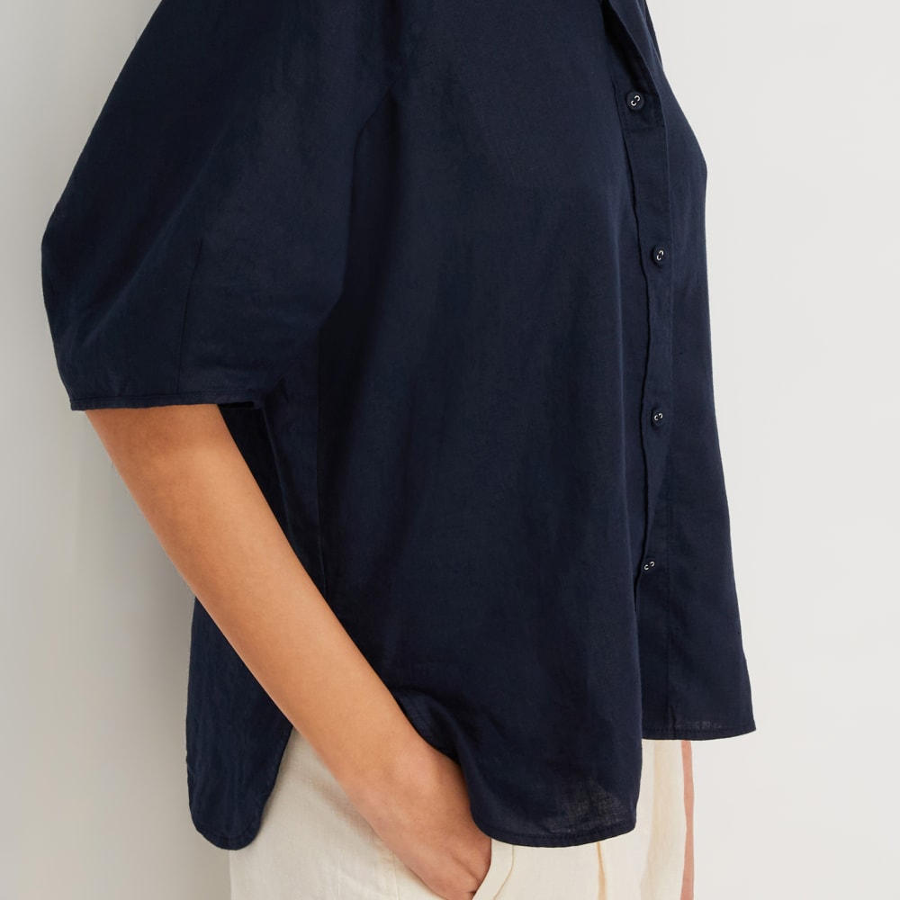 The Linen Puff Sleeve Shirt | Navy