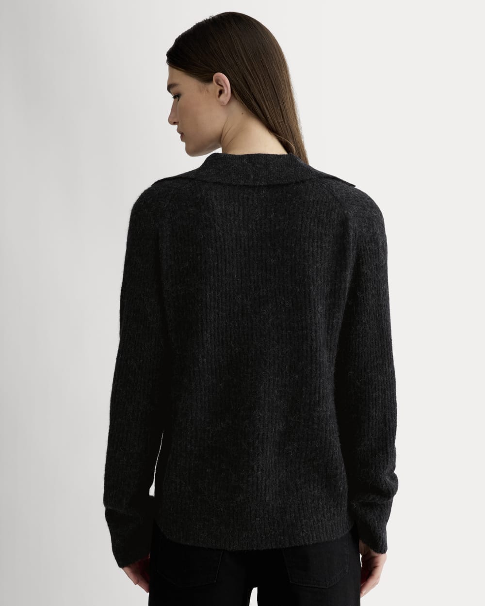 The Oversized Polo in Alpaca | Heathered Black