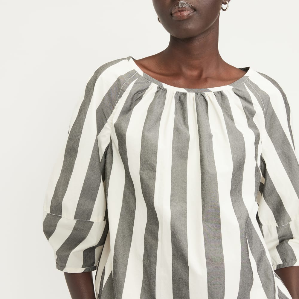 The Poplin Scoop-Neck Top | Bone / Black