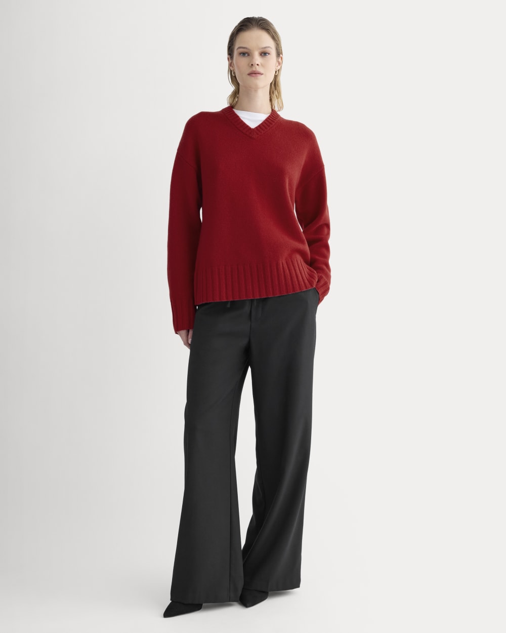 V-Neck Sweater in Extrafine Luxe Merino | Berry Red