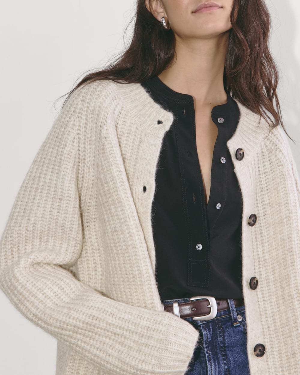 The Fisherman Cardigan in Cloud | Heathered Oat