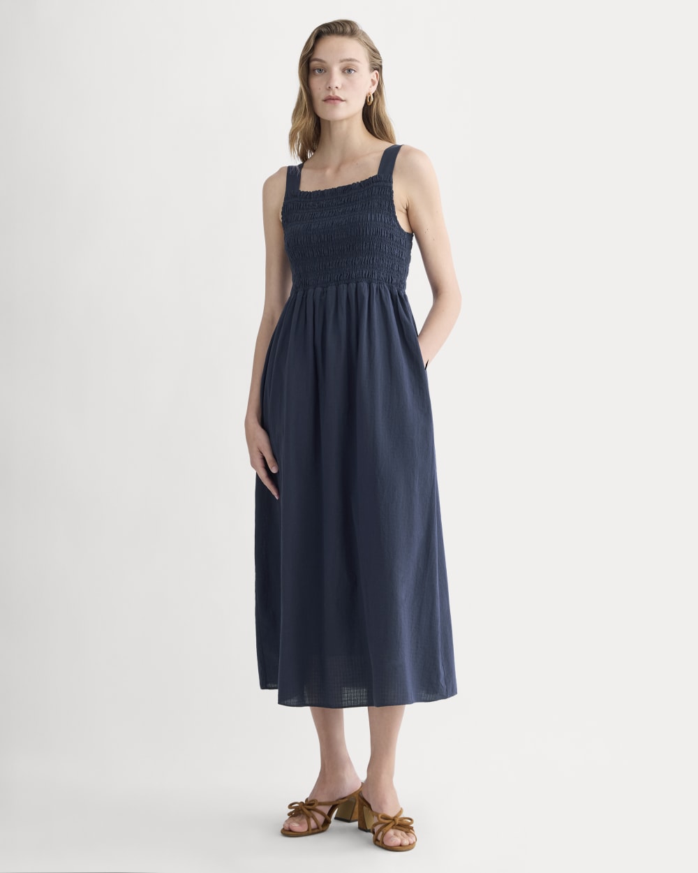 The Gauze Smock Dress | Navy
