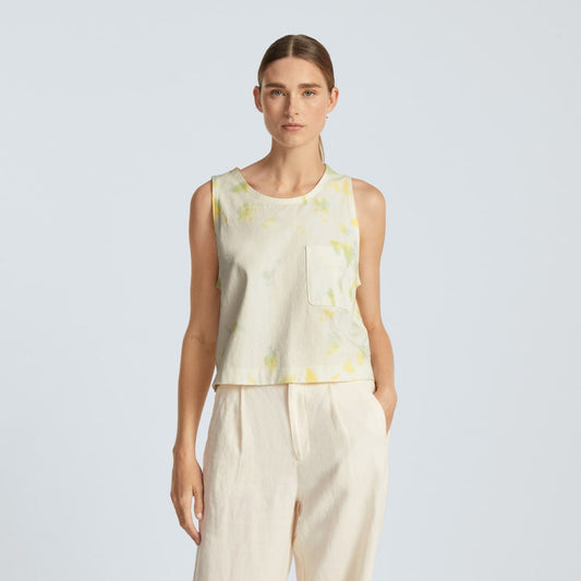 The Premium Weight Cropped Pocket Tank | Seafoam Tie Dye