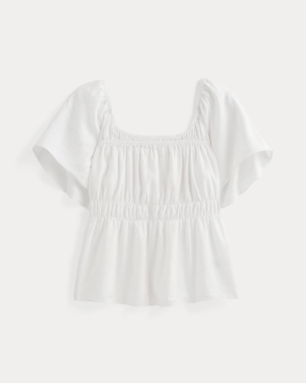 The Flutter-Sleeve Top in Stretch Linen | White