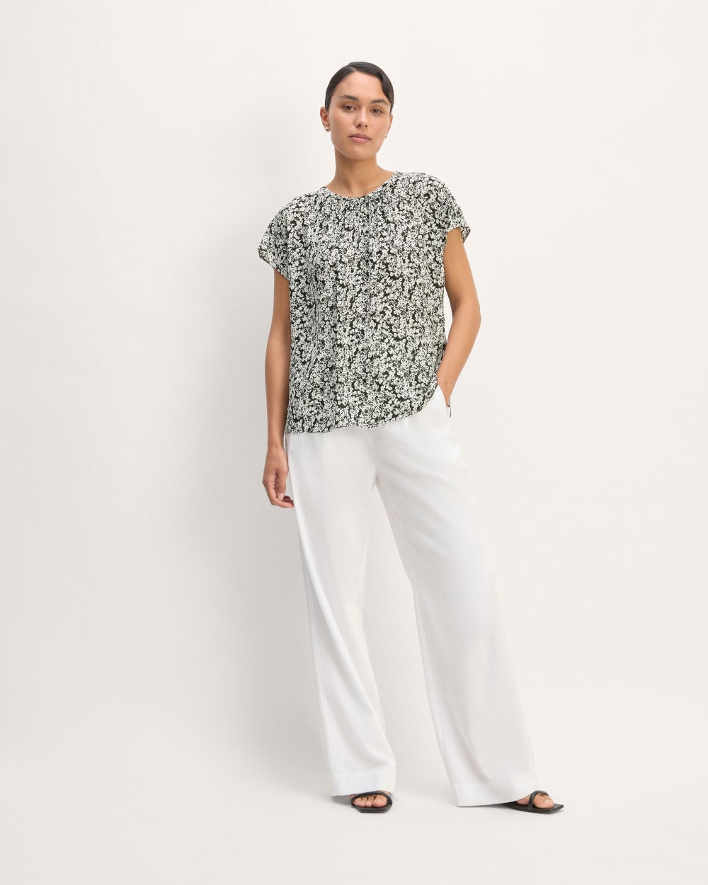 The Gathered Neck Top | Black / Bone Mini Floral