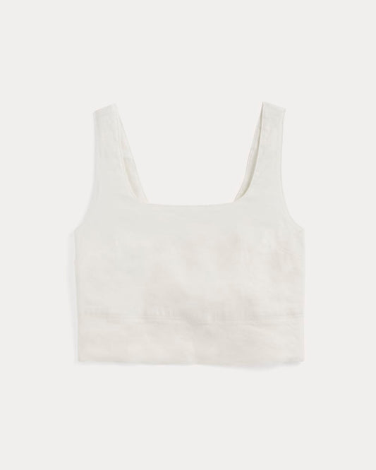 The Square Tank in Stretch Linen | White