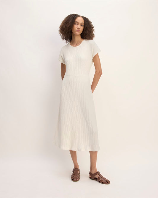 The Rib-Knit Cap-Sleeve Midi Dress | Bone