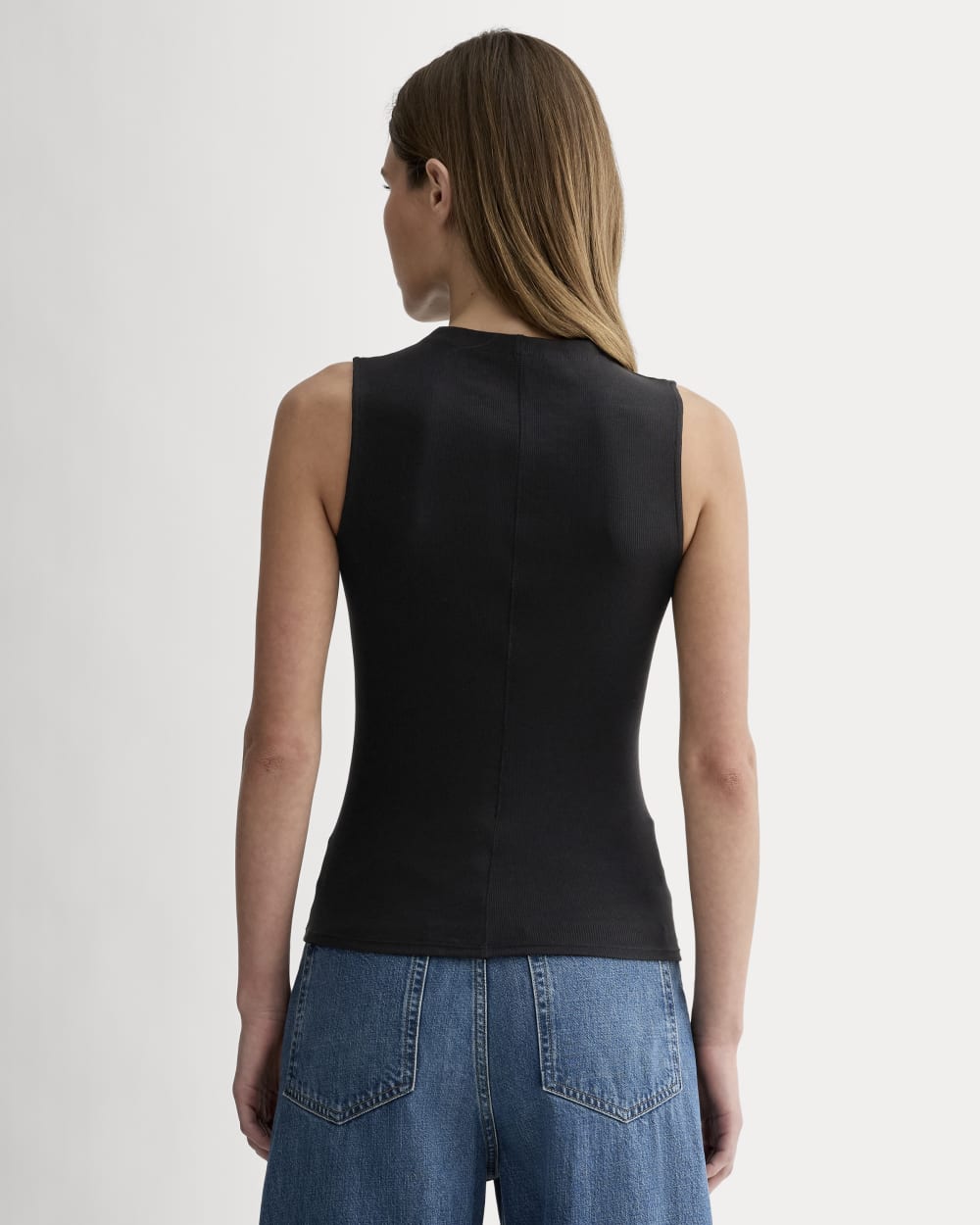 The Luxe Rib Funnel-Neck Tank | Black
