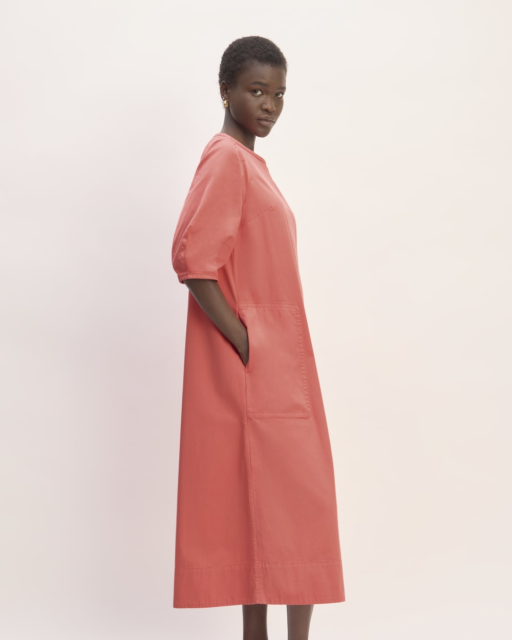 The Short-Sleeve Puff Midi Dress | Coral