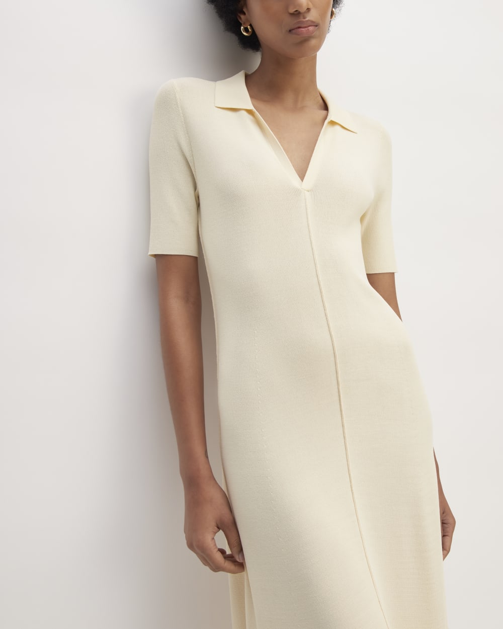 The Viscose Knit Polo Midi Dress | Beige