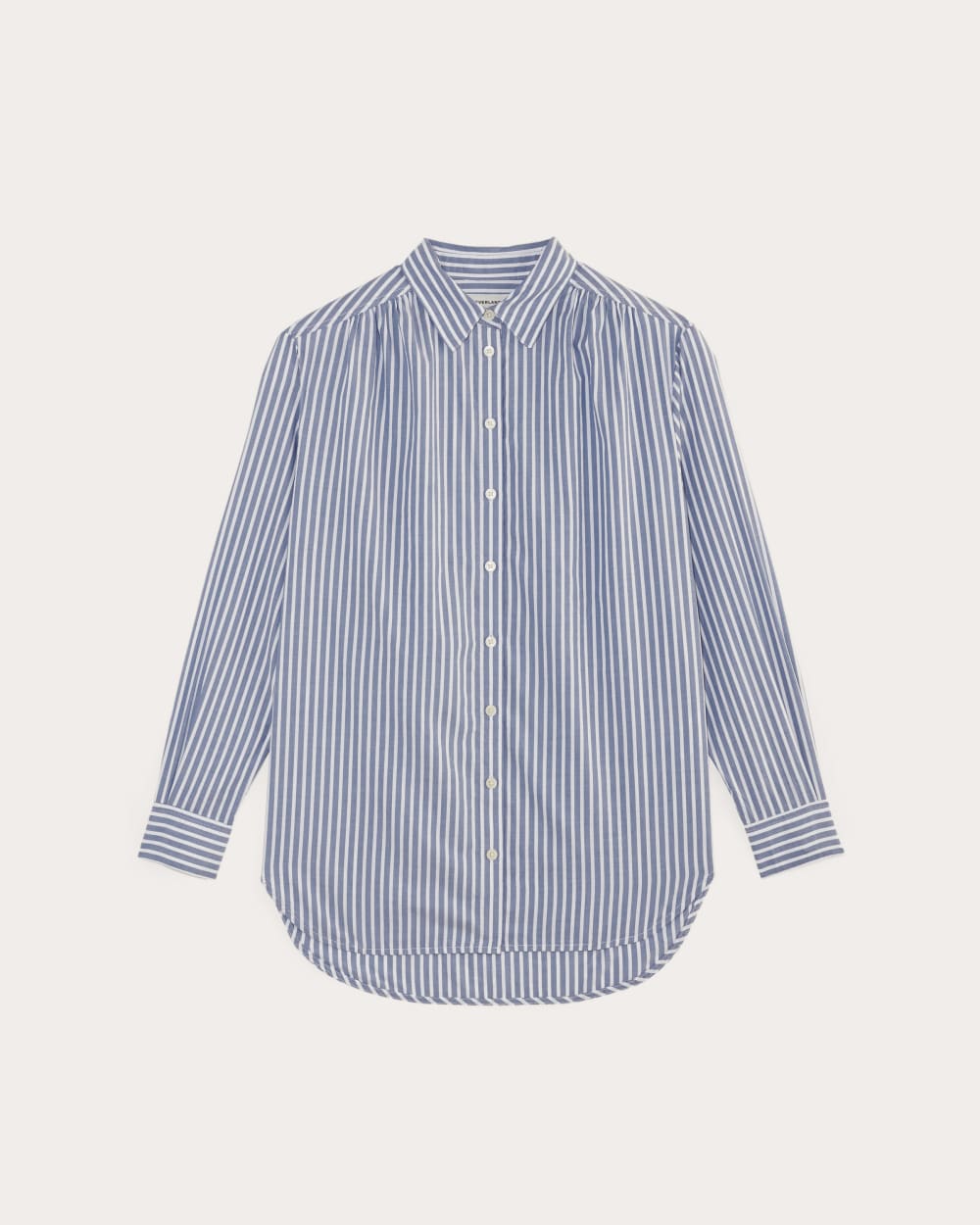 The Gathered Shirt in Silky Cotton | Bone / Mazarine Blue
