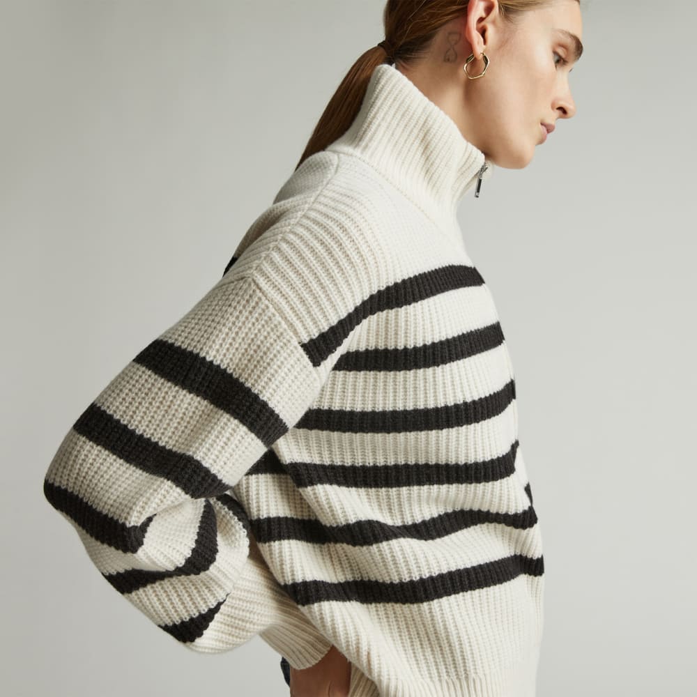 The Half-Zip Sweater in Luxe Merino | Bone / Black
