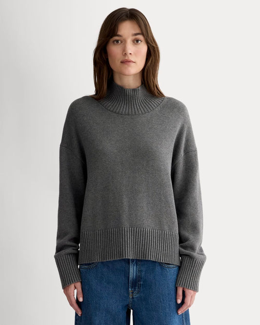 The Boxy Turtleneck in Everyday Cotton | Heathered Charcoal