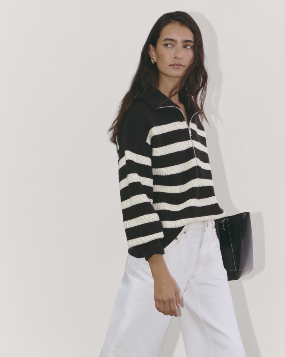 The Half-Zip Sweater in Luxe Merino | Black / Bone