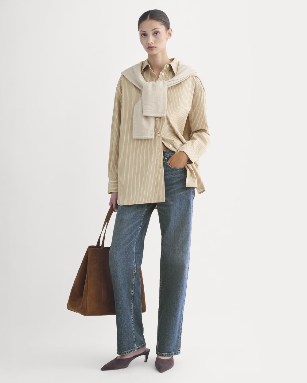 The Boyfriend Shirt in Ultrasoft Cotton | Tiger's Eye / Optic White