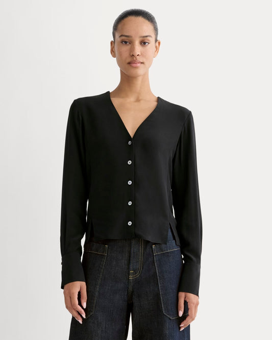 The V-Neck Blouse in Washable Silk | Black