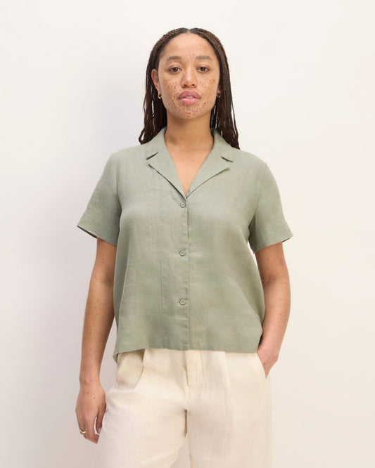 The Notch Shirt in Linen | Sage Green
