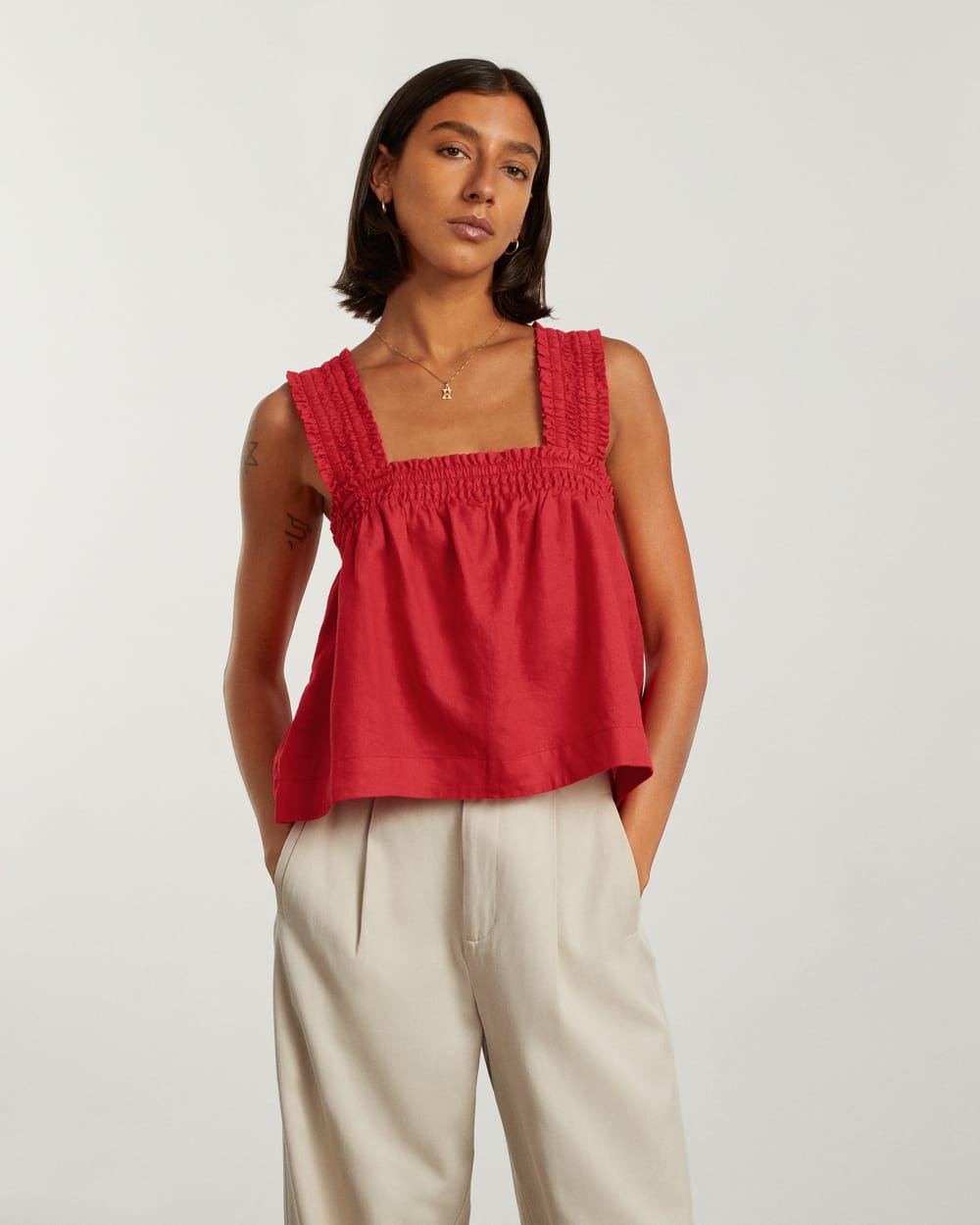 The Smocked Linen Cami | Goji Berry