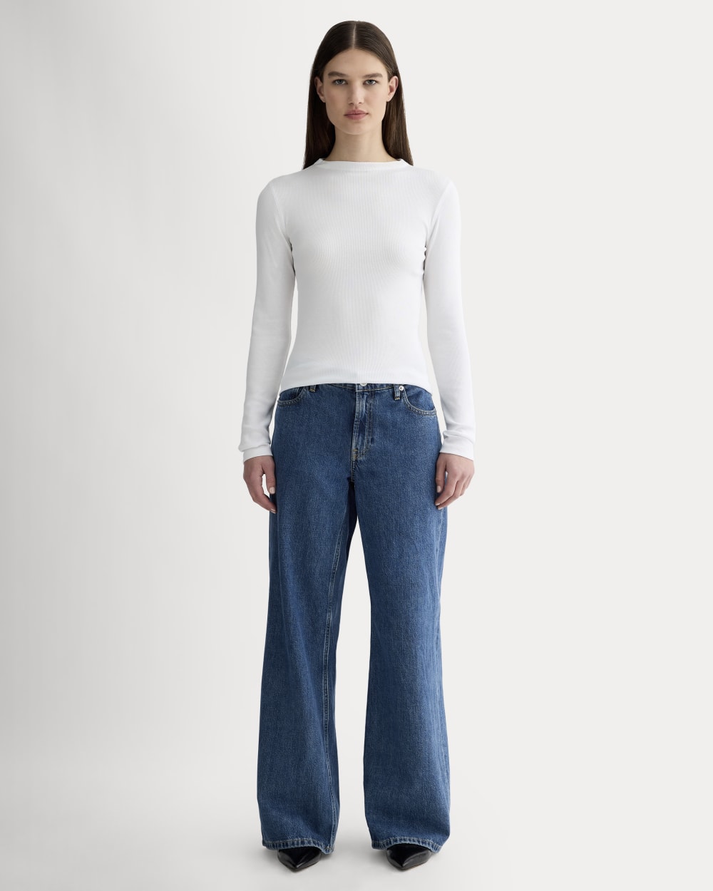 The Luxe Rib Funnel-Neck Tee | White