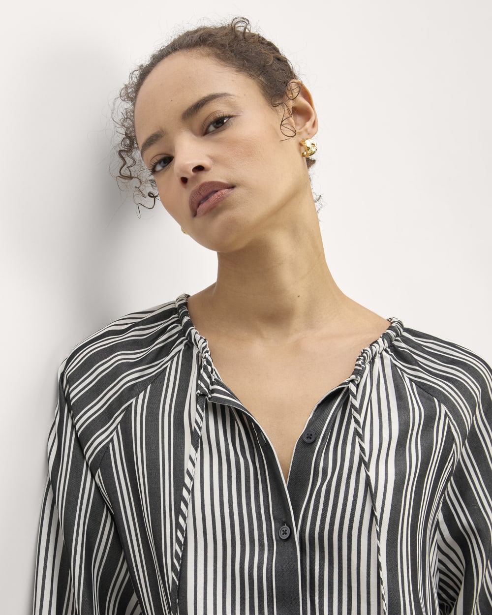 The Gathered Shirt in Butterlite | Black / Bone