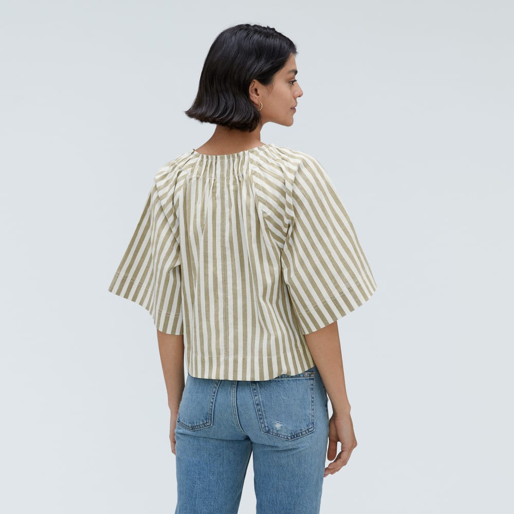 The Seersucker Gathered Tee | Nutria / Off-White