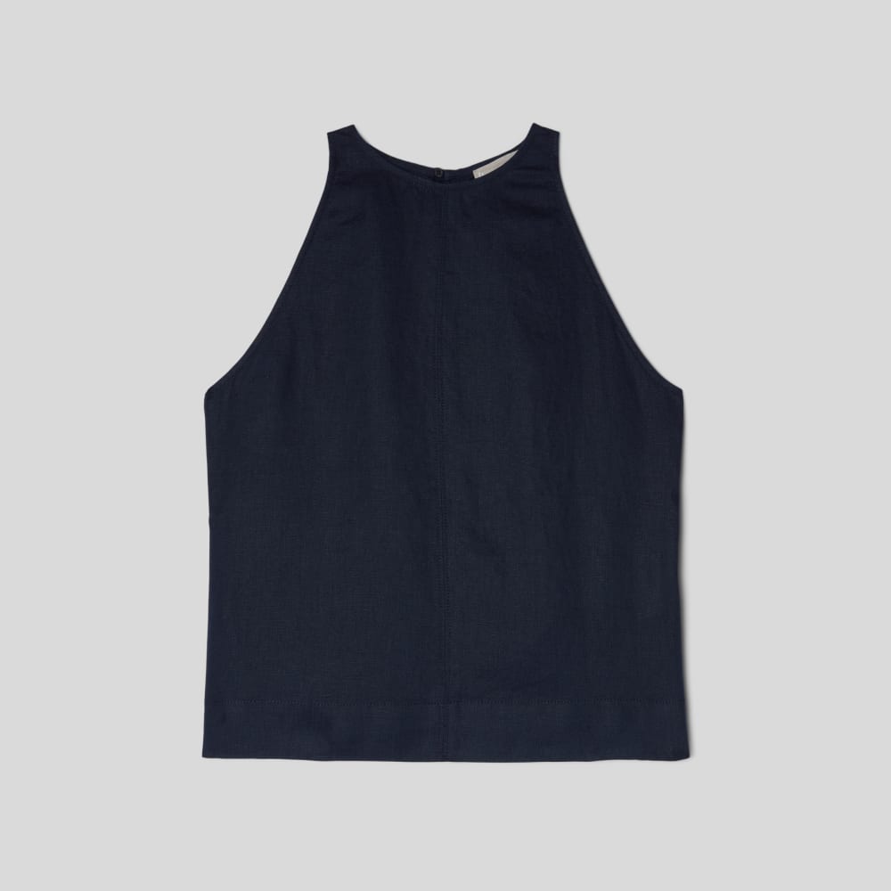The Linen High-Neck Tank | Navy