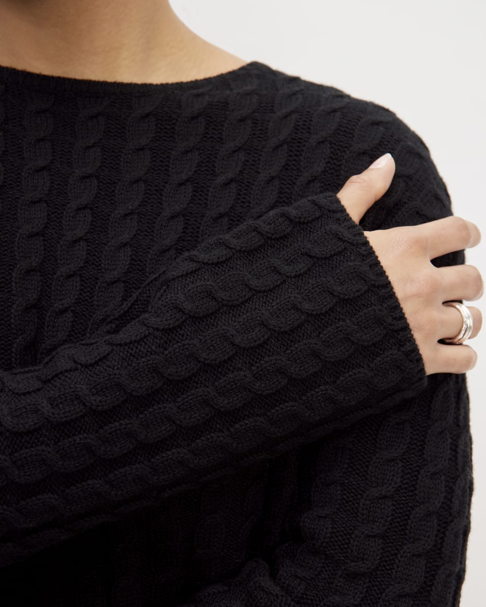 The Cotton Merino Cable Crew | Black