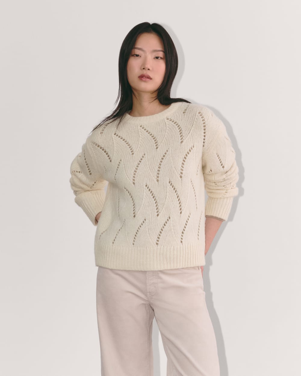 The Pointelle Sweater in Cloud | Bone