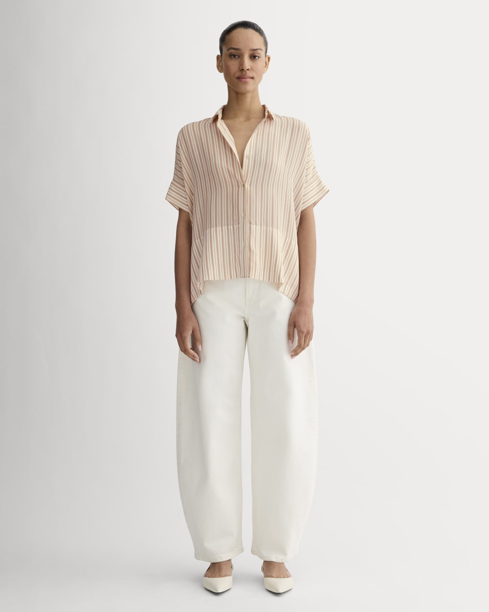 The Boxy Shirt in Washable Silk | Bone / Dusky Rose