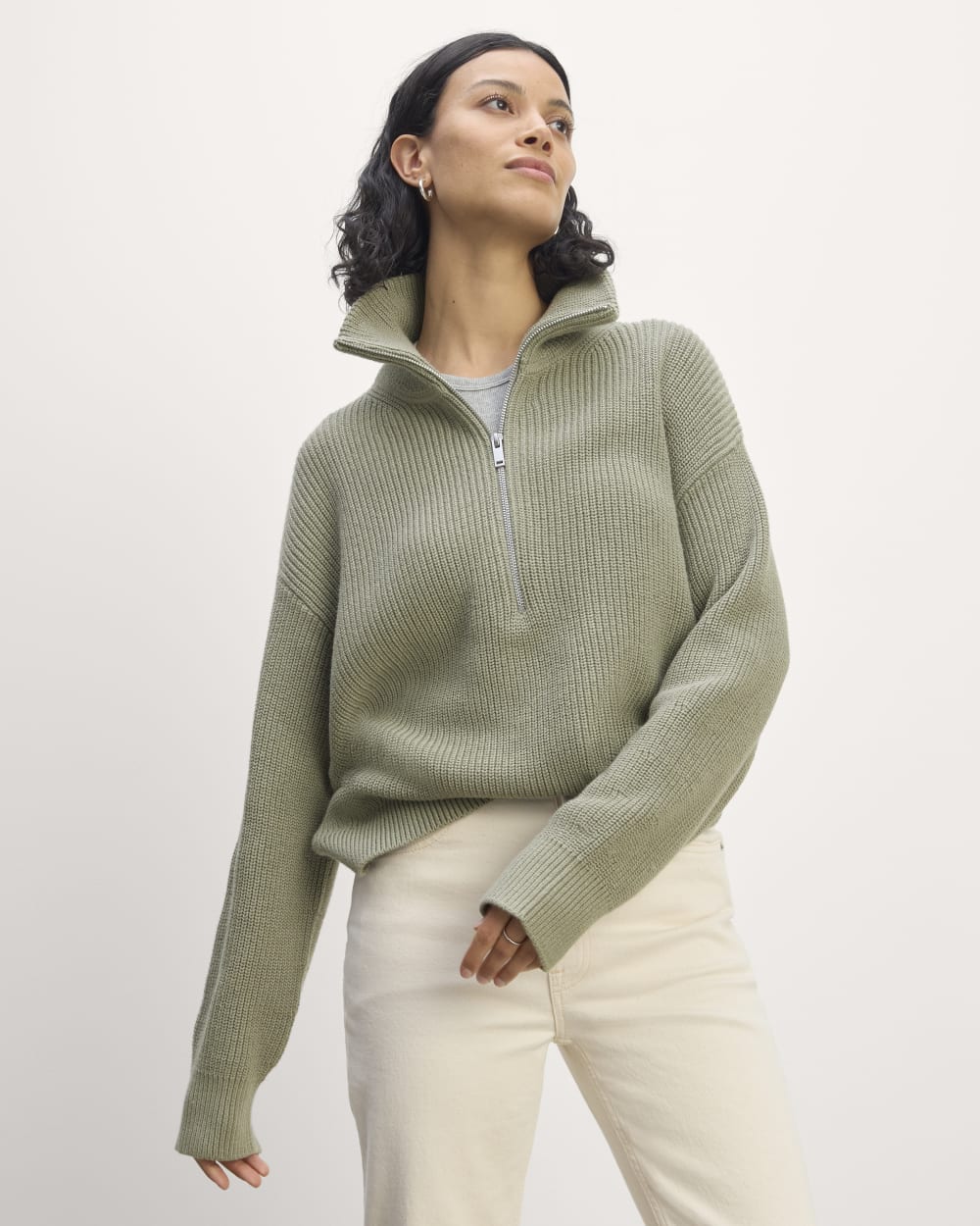 The Half-Zip in Everyday Cotton | Sage Green