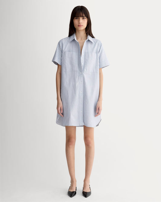 The Oxford Short-Sleeve Shirt Dress | Bone / Mazarine Blue