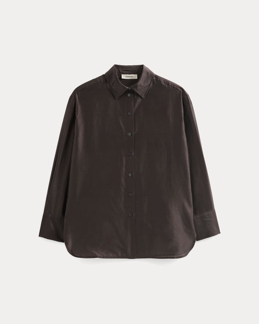 Oversized Shirt in Cotton-Silk Organza | Dark Chocolate