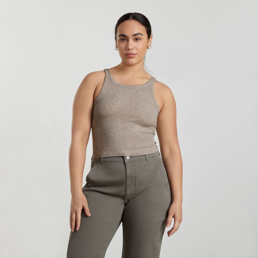 The Pima Micro-Rib Short Tank | Heathered Burnt Sugar