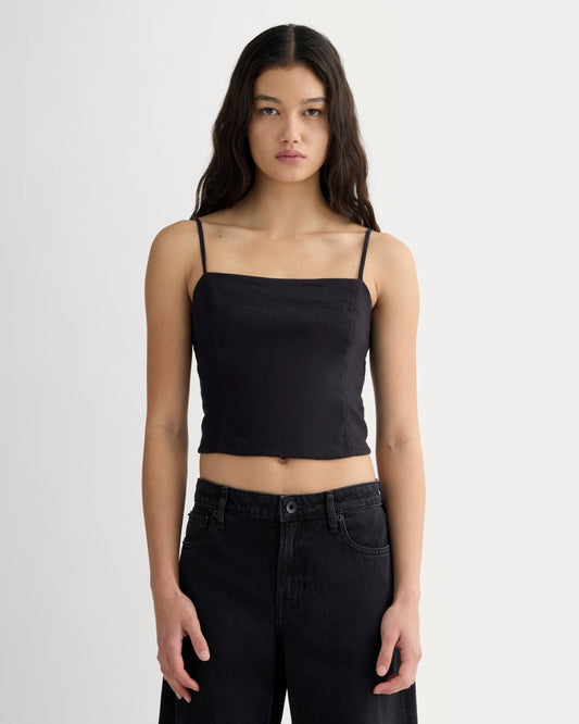 The Seamed Top in Stretch Linen | Black