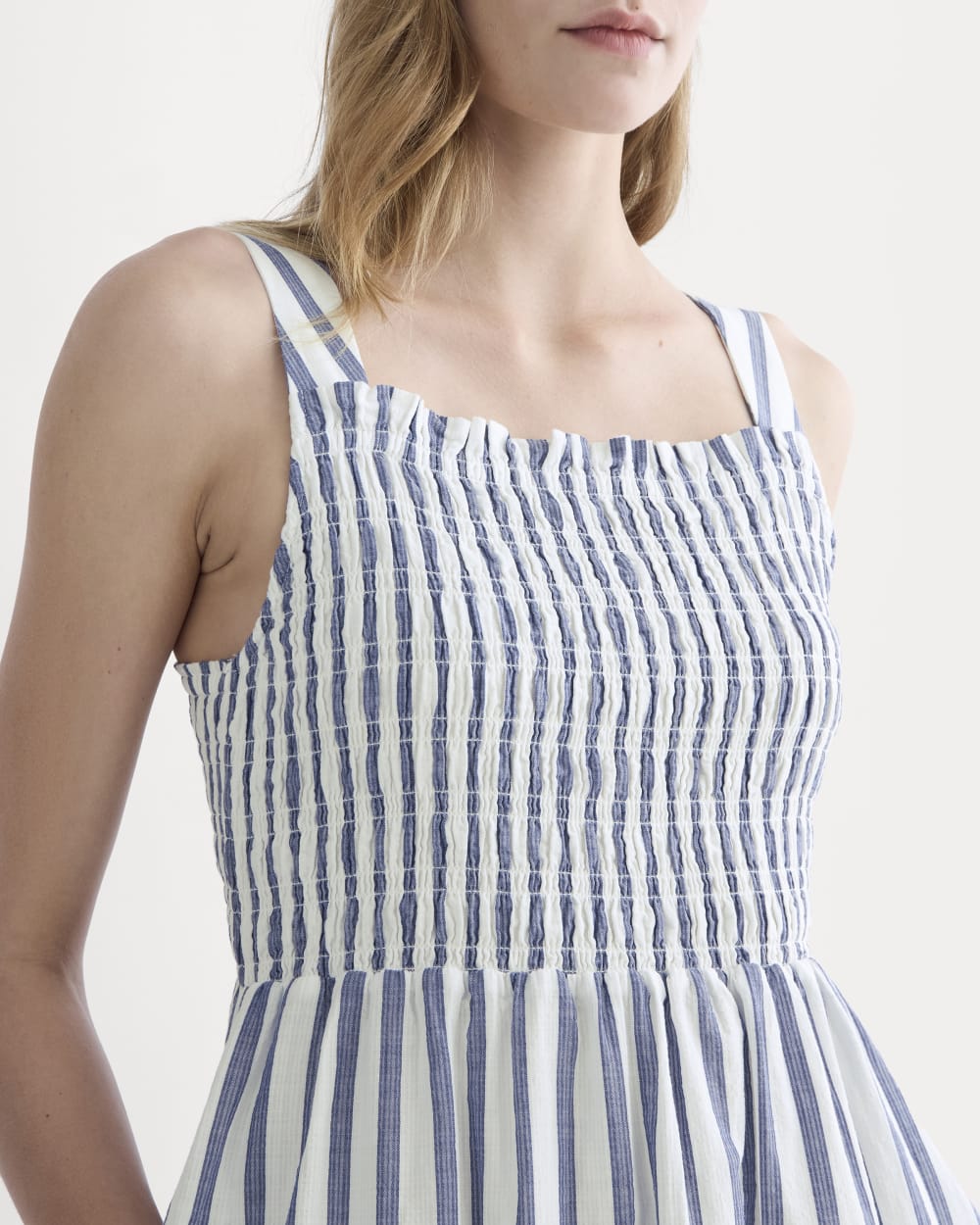 The Gauze Smock Dress | White / Mazarine Blue