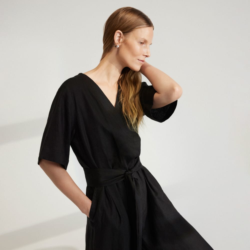 The Wrap Jumpsuit in Linen | Black