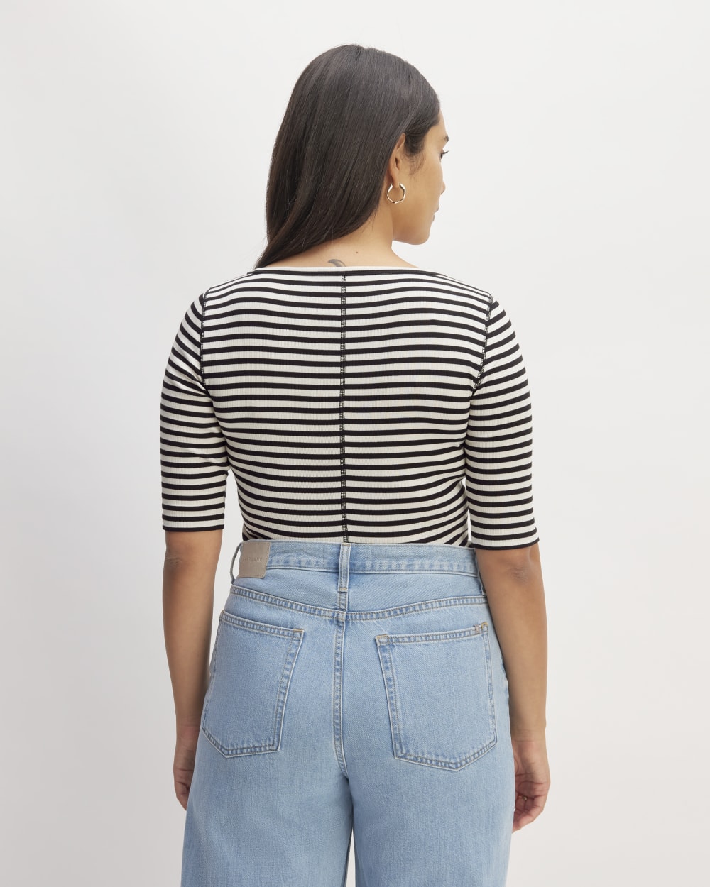 The Luxe Rib Scoop-Neck Tee | Bone / Black