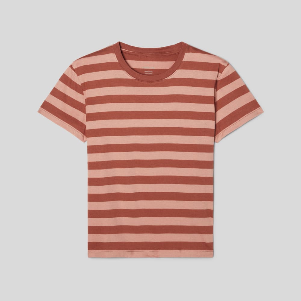 The Box-Cut Tee in Essential Cotton | Redwood Stripe | No Pocket
