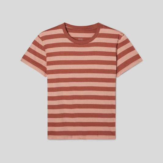 The Box-Cut Tee in Essential Cotton | Redwood Stripe | No Pocket