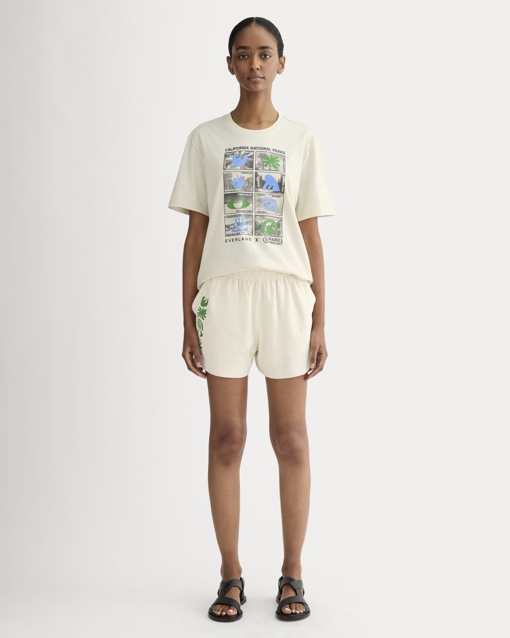 The Everlane x Parks Project Essential Organic Crew | Forged Iron / Birch / Granada Sky Blue / Green