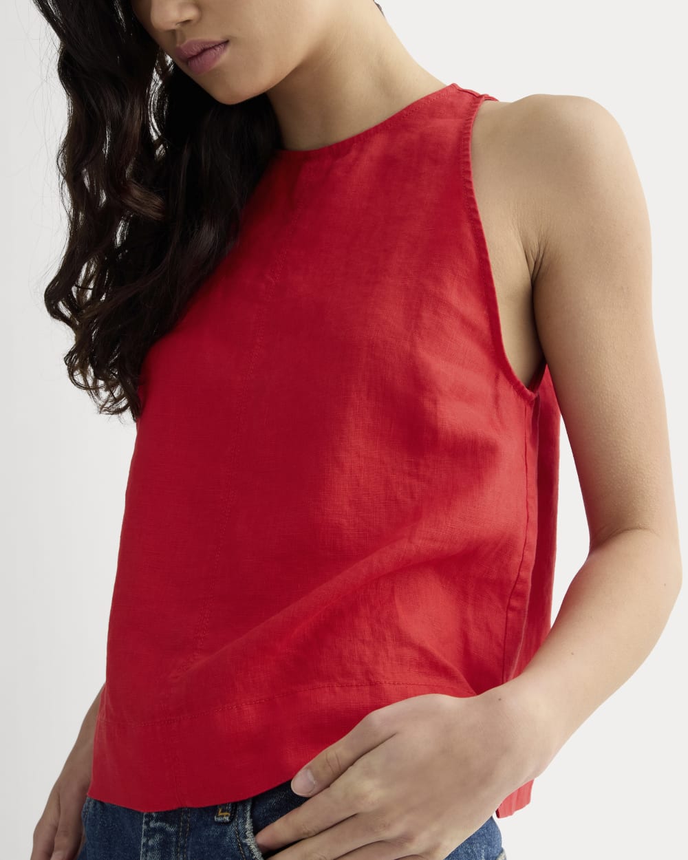 The Linen High-Neck Tank | Classic Red